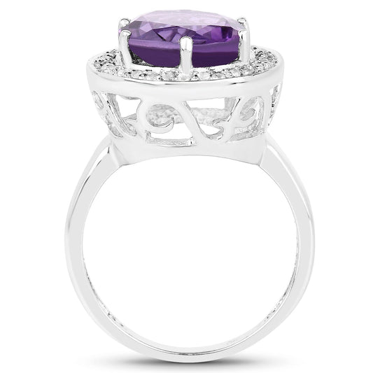 4.27 Carat Genuine Amethyst and White Topaz .925 Sterling Silver Ring