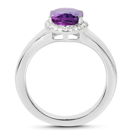 1.73 Carat Genuine Amethyst and White Topaz .925 Sterling Silver Ring