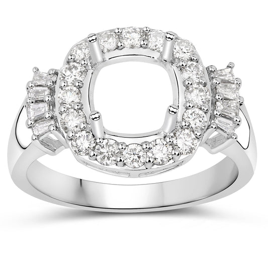 0.73 Carat Genuine White Diamond 14K White Gold Semi Mount Ring - holds 8x8mm Cushion Gemstone
