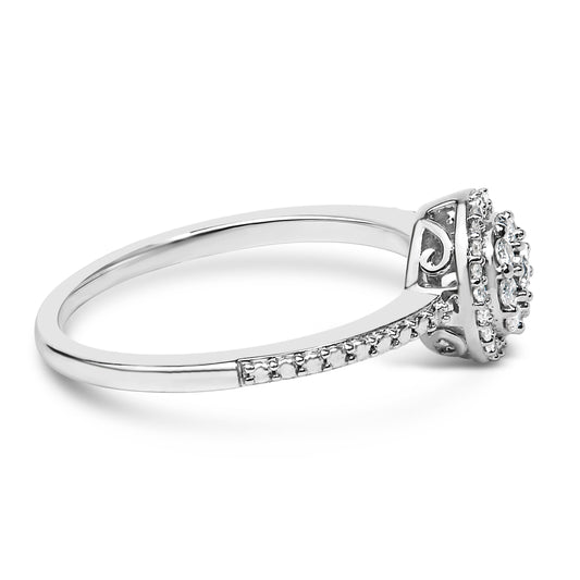 Sterling Silver 1/5 Cttw Diamond Round Motif Halo Ring