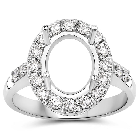 0.60 Carat Genuine White Diamond 14K White Gold Semi Mount Ring - holds 10x8mm Oval Gemstone