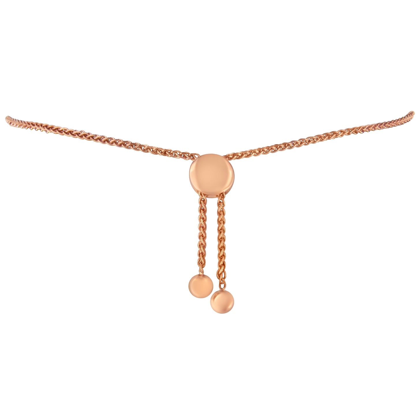 14K Rose Gold Plated .925 Sterling Silver Diamond Accent Circle and Heart Link Adjustable 6â€-10†Bolo Bracelet (I-J Color, I3 Clarity)