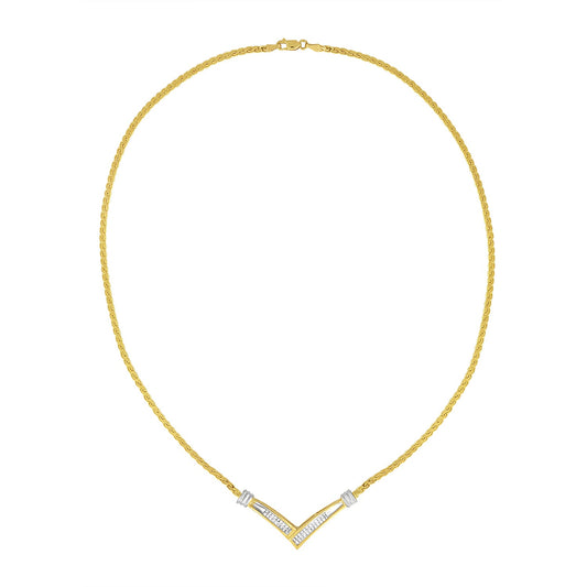 10K Yellow and White Gold 1/2 Cttw Princess Cut Diamond Channel-Set “V†Shape 18" Franco Chain Necklace (H-I Color, SI2-I1 Clarity)