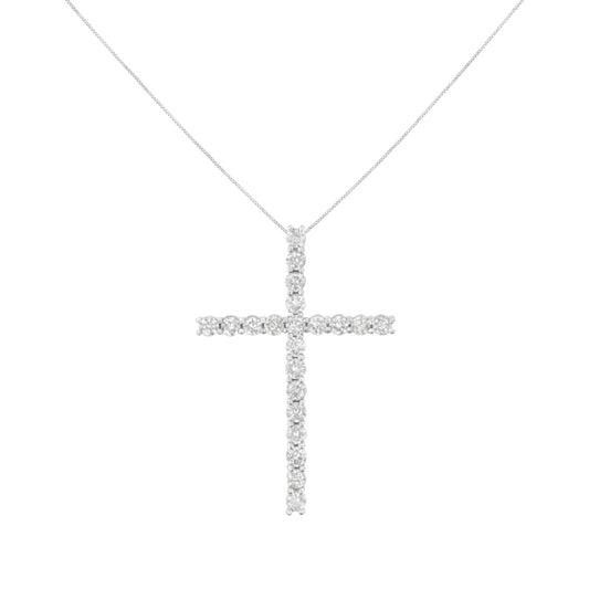 .925 Sterling Silver 4.0 Cttw Diamond 2-1/4" Cross Pendant with Box Chain Necklace (I-J Color, I1-I2 Clarity) - 18"