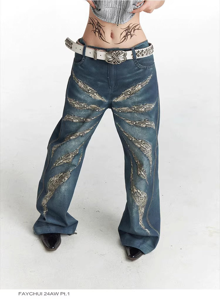 Original Digital 3D Full Printed Leopard Print Loose Jeans