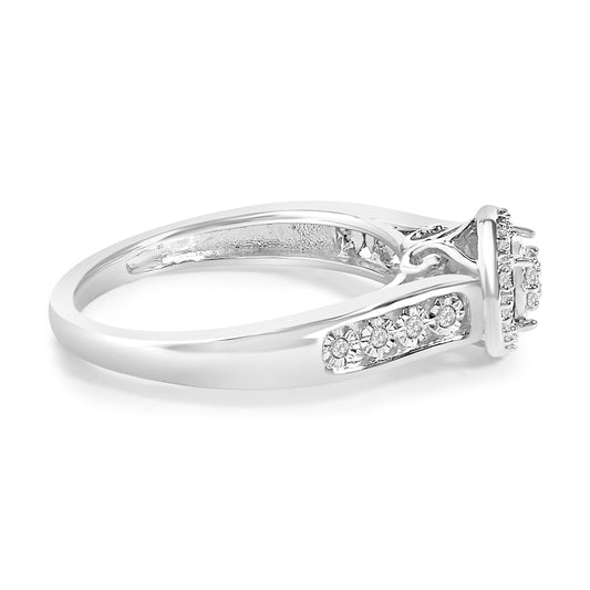 Sterling Silver Diamond Accent Round Cluster Halo Ring