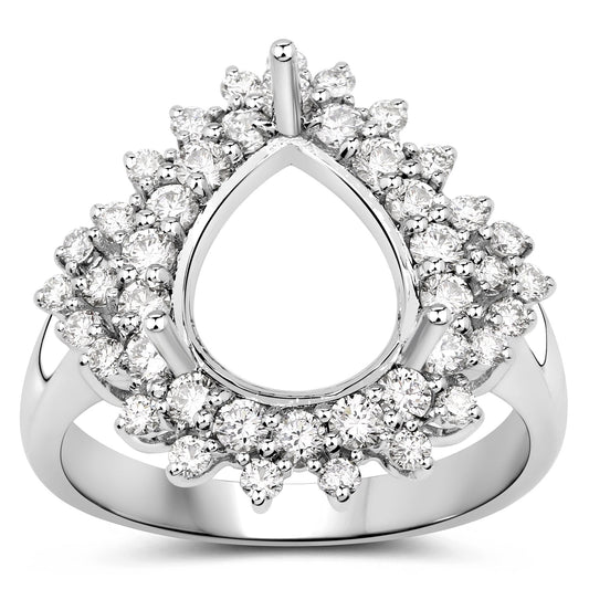 0.89 Carat Genuine White Diamond 14K White Gold Semi Mount Ring - holds 11x9mm Pear Gemstone
