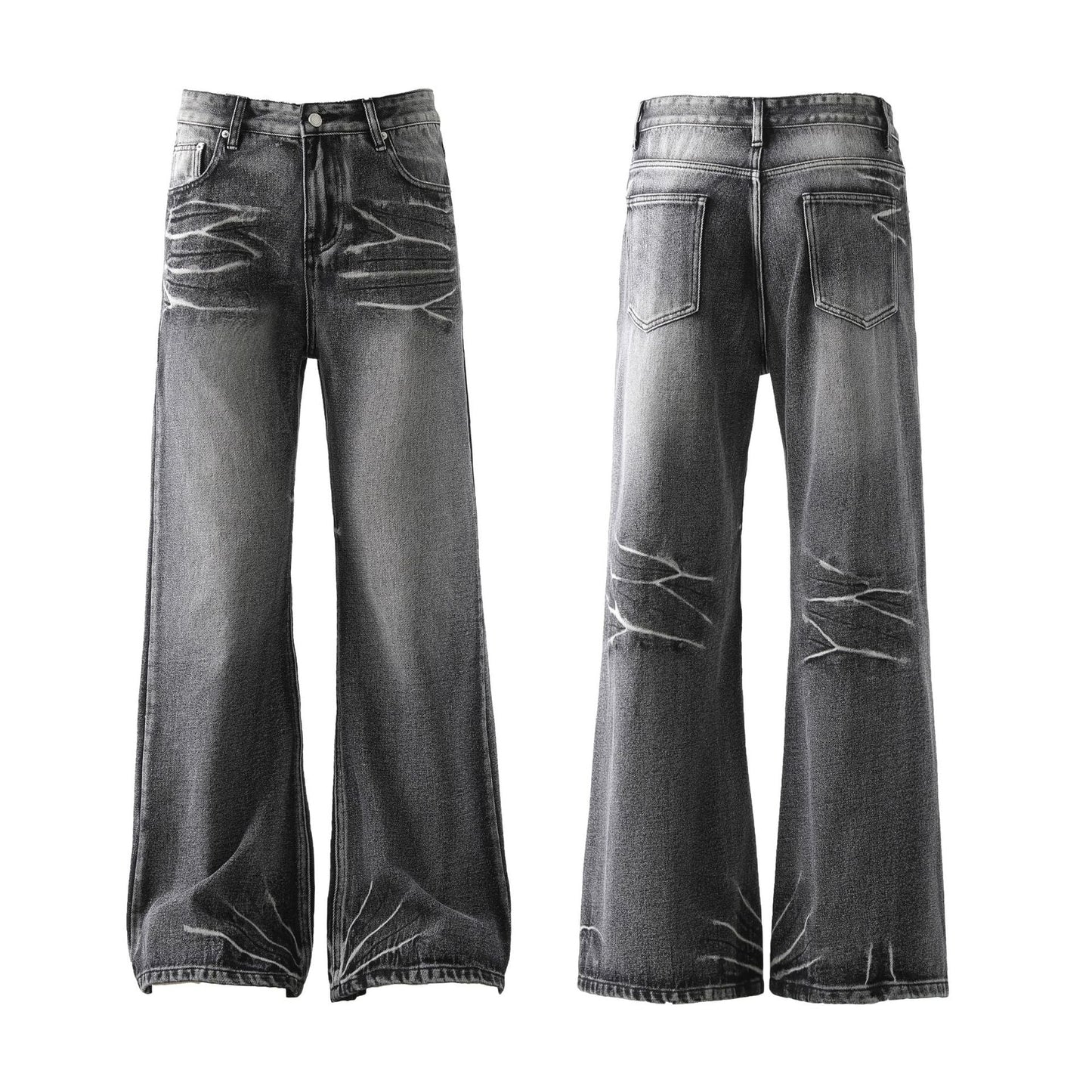 Loose Micro-flared Washed Distressed Lightning Jeans
