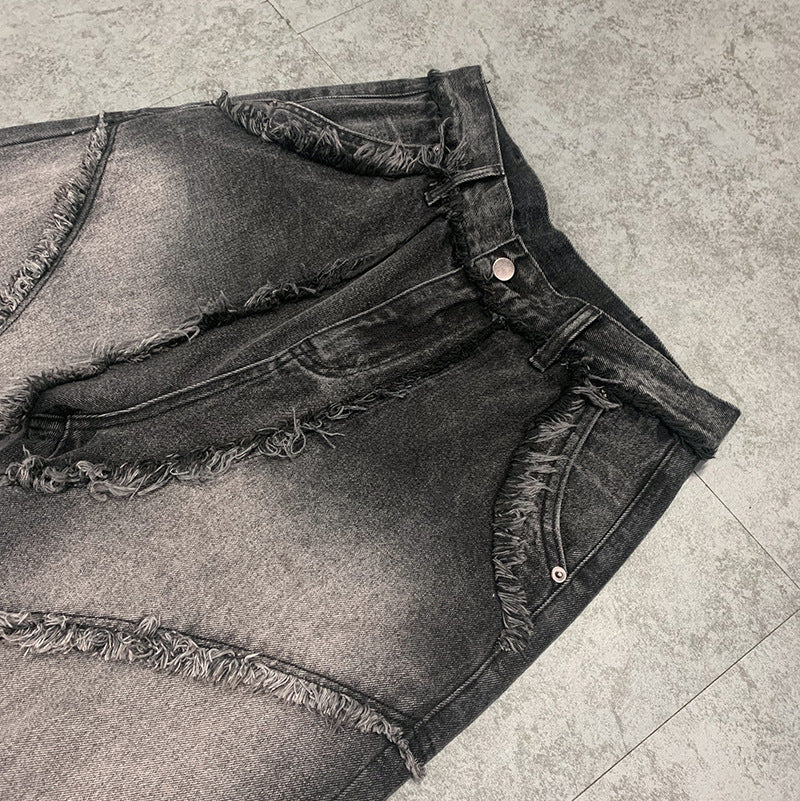 Street Fashion Vintage Jeans Raw Edges Design