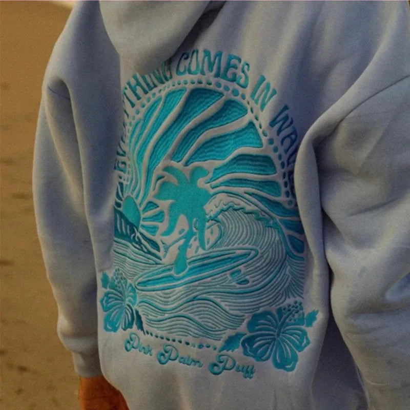 Embroidered Long Sleeve Hoodie with Kangaroo Pocket Pullover