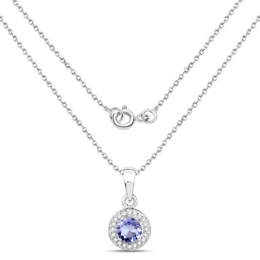 1.05 Carat Genuine Tanzanite and White Topaz .925 Sterling Silver Pendant