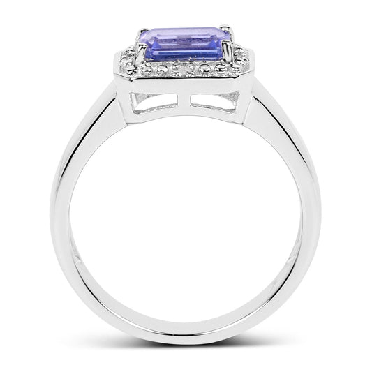 1.12 Carat Genuine Tanzanite and White Topaz .925 Sterling Silver Ring