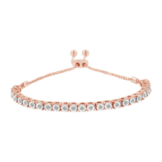 10K Yellow Gold over .925 Sterling Silver 1/4 Cttw Miracle-Set Diamond 4â€-10†Adjustable Bolo Tennis Bracelet (I-J Color, I3 Clarity)
