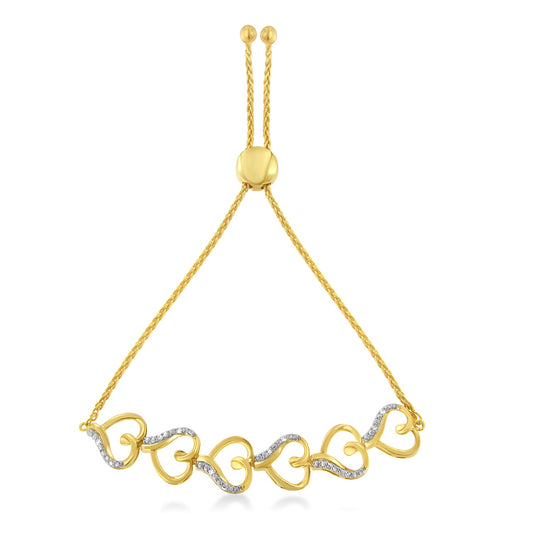 10K Yellow Gold over .925 Sterling Silver Diamond Accented Open Hearts 6â€-9†Adjustable Chain Bolo Bracelet (H-I Color, I2-I3 Clarity)