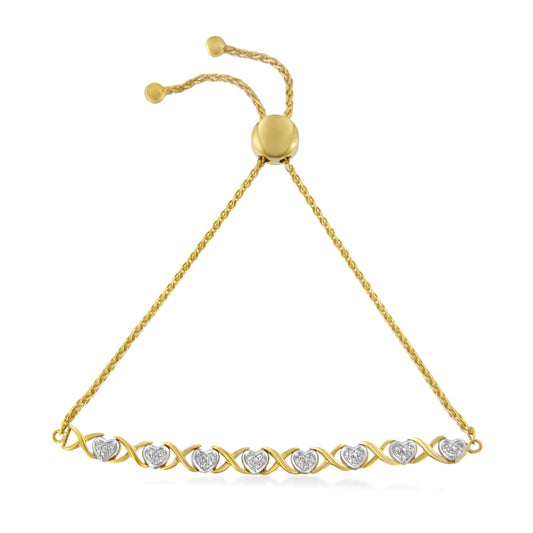 10K Yellow Gold over .925 Sterling Silver 1/10 Cttw Diamond Heart and X-Link 6â€-9†Adjustable Bolo Bracelet (H-I Color, I2-I3 Clarity)