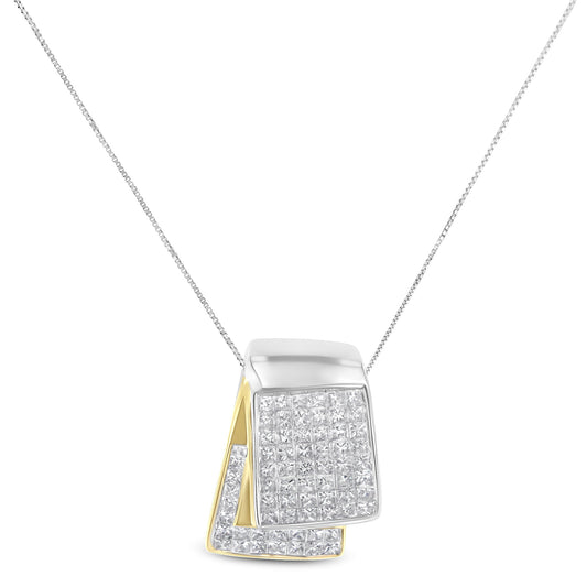 14K White and Yellow Gold 2.0 Cttw Princess Cut Diamond Two Tone Foldover Box Pendant 18†Box Chain Necklace (H-I Color, SI1-SI2 Clarity)