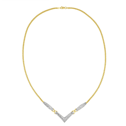 14K Yellow and White Gold 2.0 Cttw Princess Cut Diamond Flared and X-Station V Shaped 18†Franco Chain Statement Necklace (H-I Color, SI2-I1 Clarity)