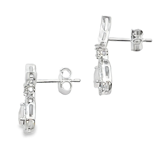 Rose Quartz Diamond Dangle Earrings 10KT White Gold