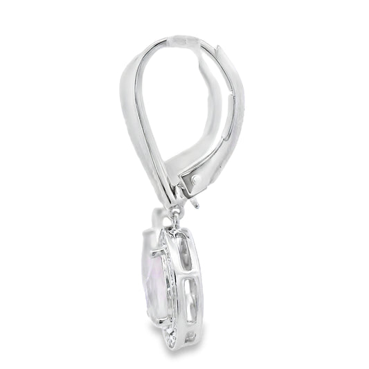 Rose Quartz Diamond Dangle Earrings 10KT White Gold