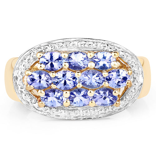 14K Yellow Gold Plated 1.70 Carat Genuine Tanzanite .925 Sterling Silver Ring