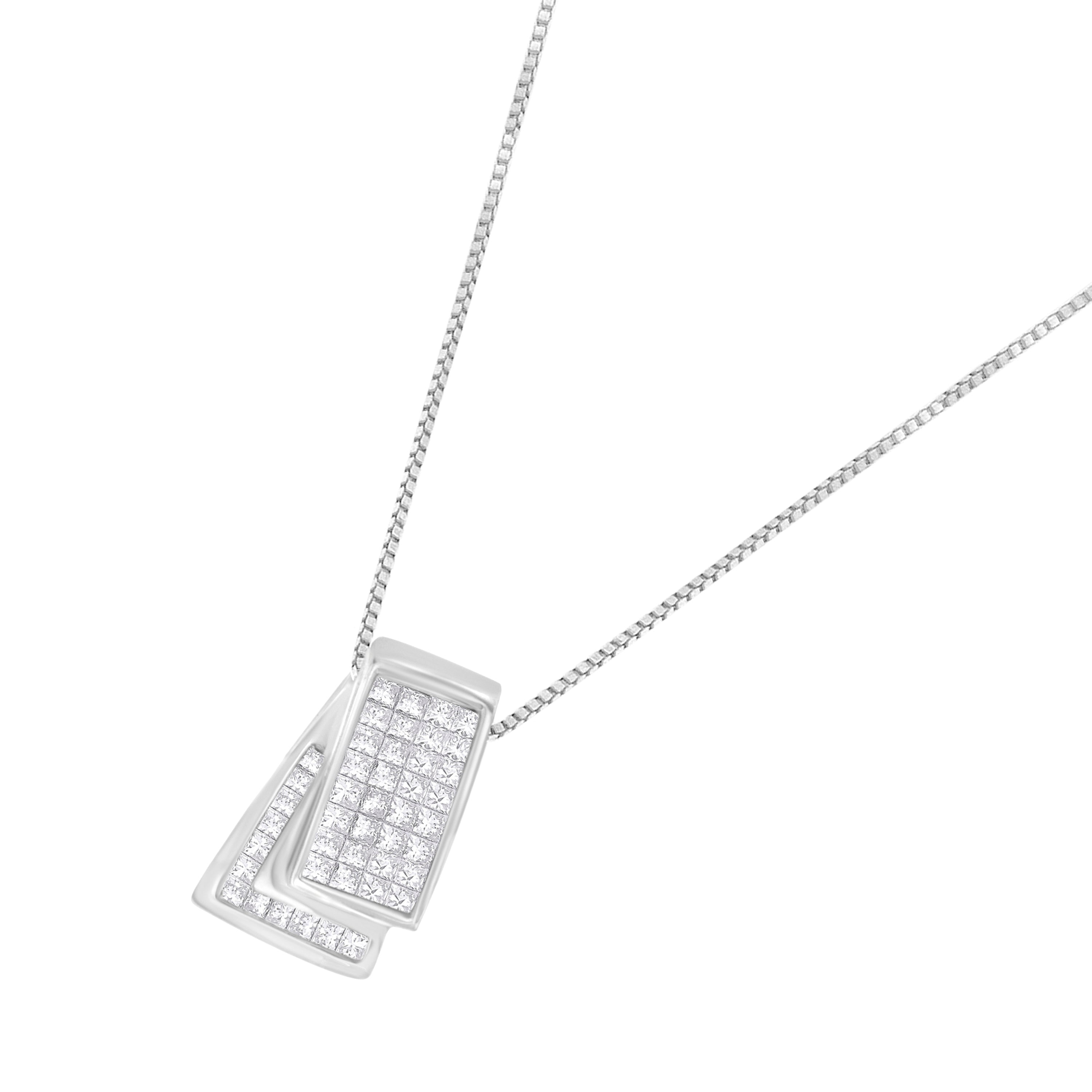 14KT White Gold Diamond Box Pendant Necklace (1 cttw, H-I Color, SI2-I1 Clarity)