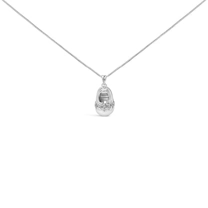 14K White Gold Diamond Accent Baby Shoe with Bow Pendant 18" Necklace (G-H Color, SI1-SI2 Clarity)
