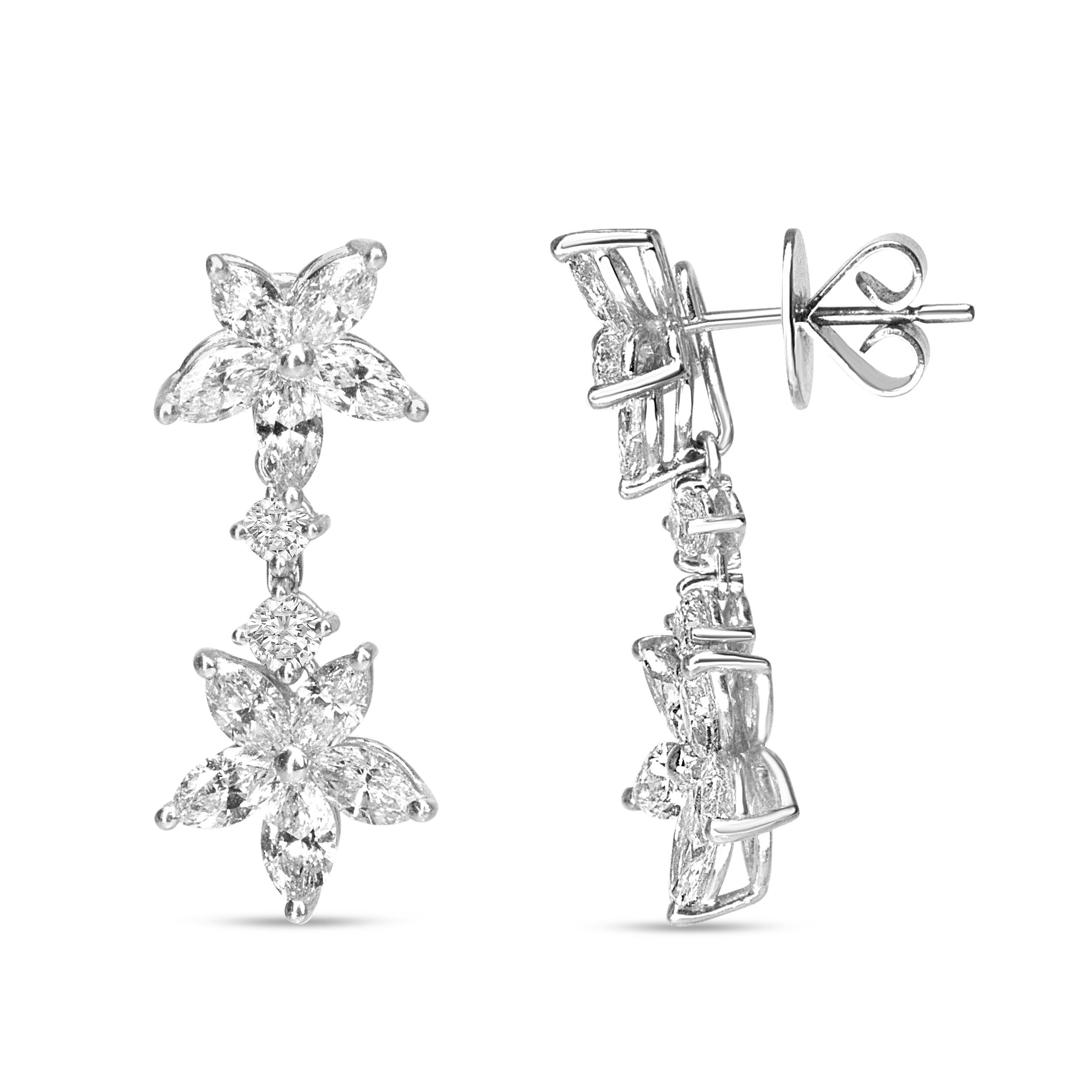 18k White Gold 6.0 Cttw Marquise Diamond Floral Dangle Drop Earrings (E-F Color, VS1-VS2 Clarity)