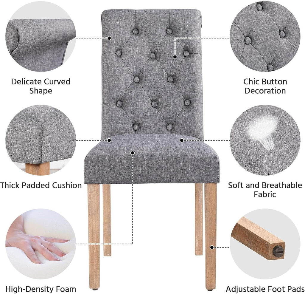 Dining Chairs Set of 2 Fabric Upholstered Dining Chairs High Back Padded Chairs Button Tufted Parsons Kitchen Chairs with Solid Wood Legs for Home, Dining Room, Kitchen, Dark Gray(1 Package)
