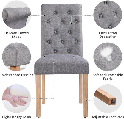 Dining Chairs Set of 2 Fabric Upholstered Dining Chairs High Back Padded Chairs Button Tufted Parsons Kitchen Chairs with Solid Wood Legs for Home, Dining Room, Kitchen, Dark Gray(1 Package)