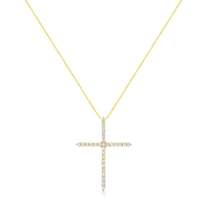 10K Yellow Gold Plated .925 Sterling Silver 3.0 Cttw Prong-Set Round Brilliant Cut Diamond Cross 18" Pendant Necklace (J-K Color, I1-I2 Clarity)