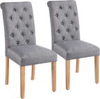 Dining Chairs Set of 2 Fabric Upholstered Dining Chairs High Back Padded Chairs Button Tufted Parsons Kitchen Chairs with Solid Wood Legs for Home, Dining Room, Kitchen, Dark Gray(1 Package)