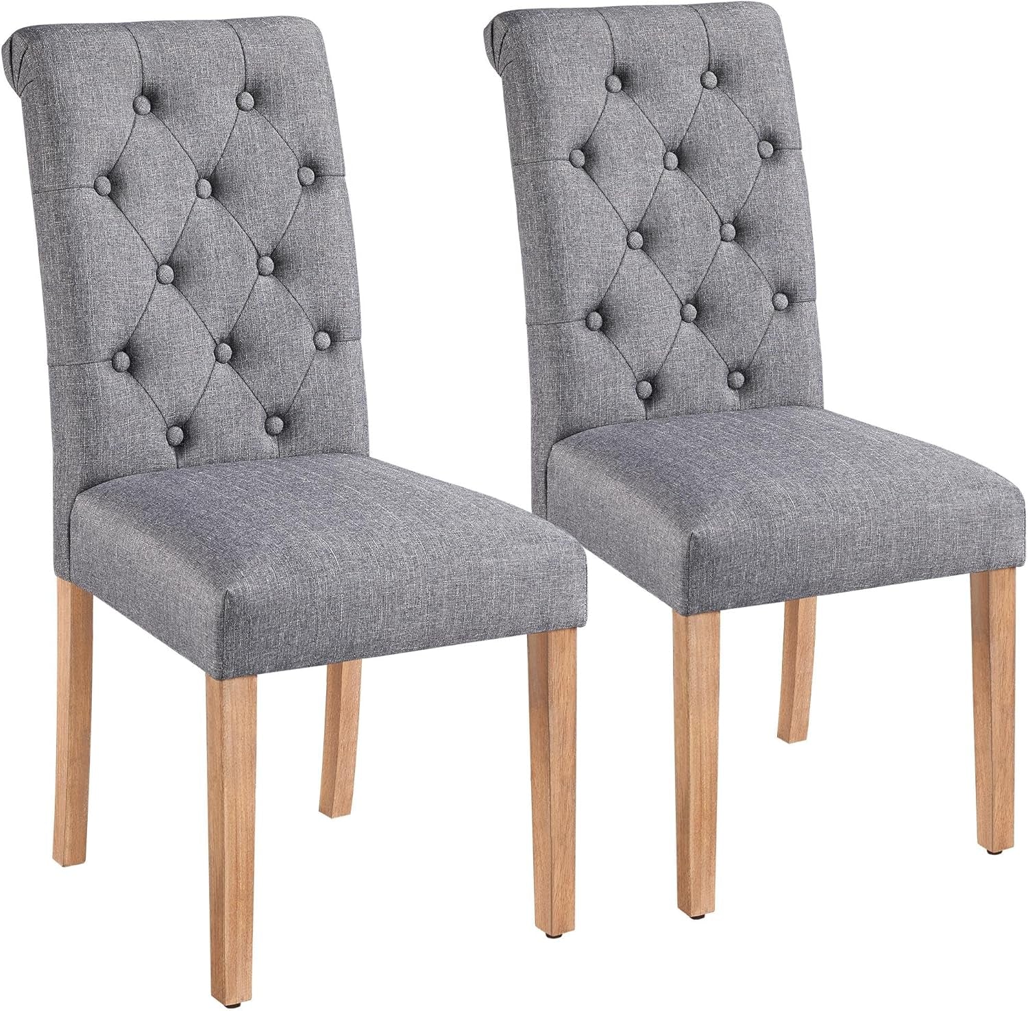 Dining Chairs Set of 2 Fabric Upholstered Dining Chairs High Back Padded Chairs Button Tufted Parsons Kitchen Chairs with Solid Wood Legs for Home, Dining Room, Kitchen, Dark Gray(1 Package)