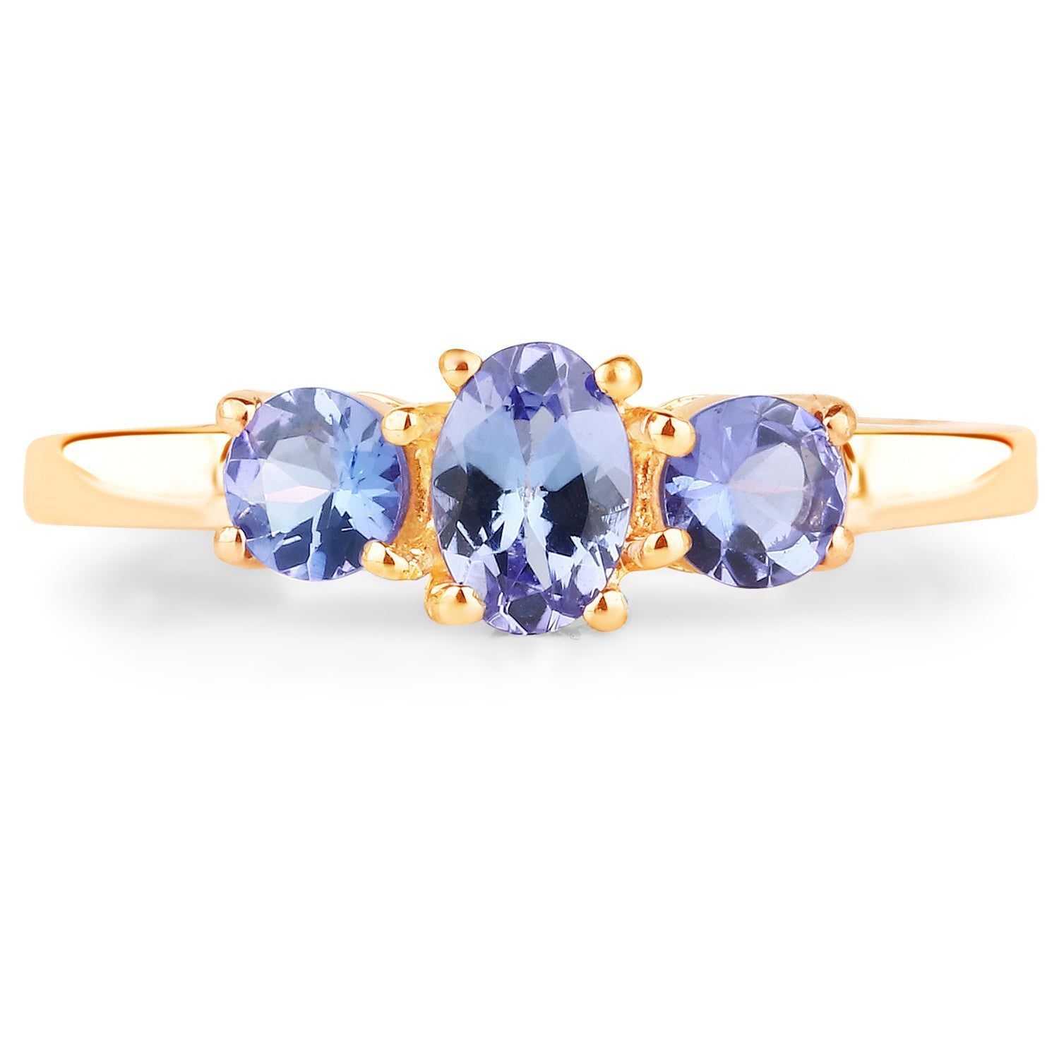 18K Yellow Gold Plated 0.90 Carat Genuine Tanzanite .925 Sterling Silver Ring