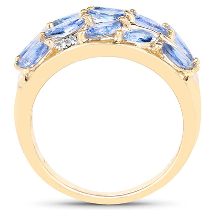 14K Yellow Gold Plated 1.56 Carat Genuine Tanzanite and White Topaz .925 Sterling Silver Ring