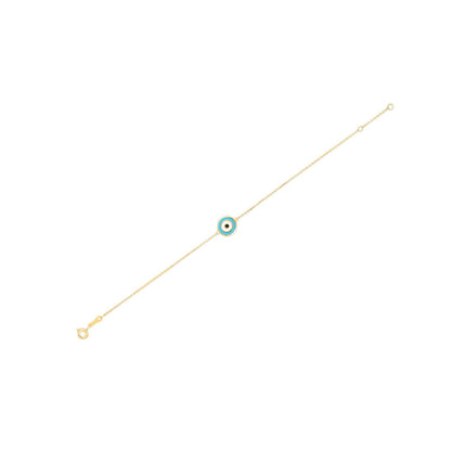 14k Yellow Gold Blue Evil Eye Bracelet (1.00 mm)
