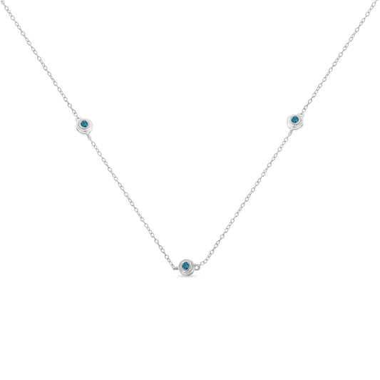 Sterling Silver Treated Blue Color Diamond Station Necklace (1/2 cttw, Blue Color, I2-I3 Clarity)