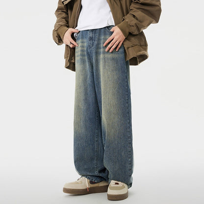 Men's Worn Looking Washed-out Loose Straight All-matching Jeans
