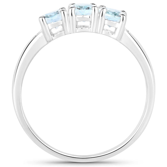0.95 Carat Genuine Aquamarine and White Diamond .925 Sterling Silver Ring