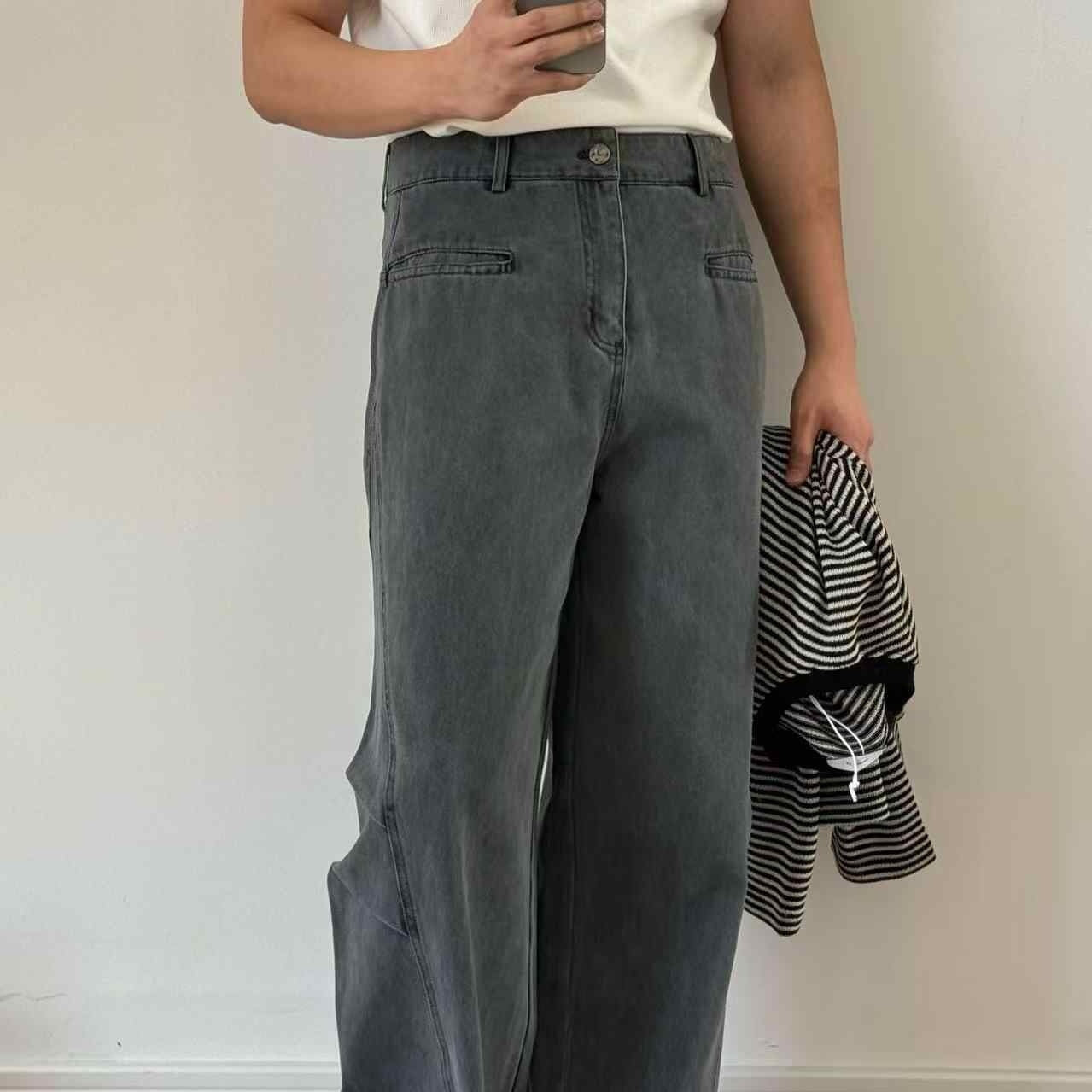 Three-dimensional Cut Pleated Washed All-match Matchet Pants White Unifrom Casual Jeans