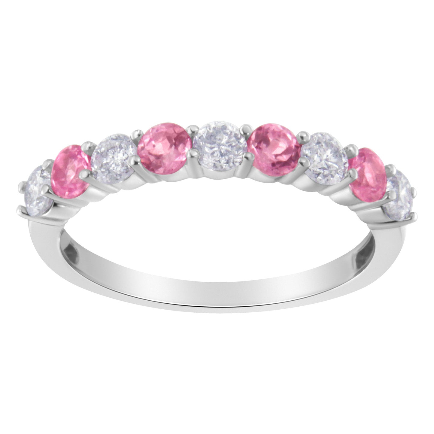 10KT White Gold 1/2 cttw Diamond and 3MM Created Blue Sapphire Gemstone Band Ring (H-I, I1-I2) - Size 7