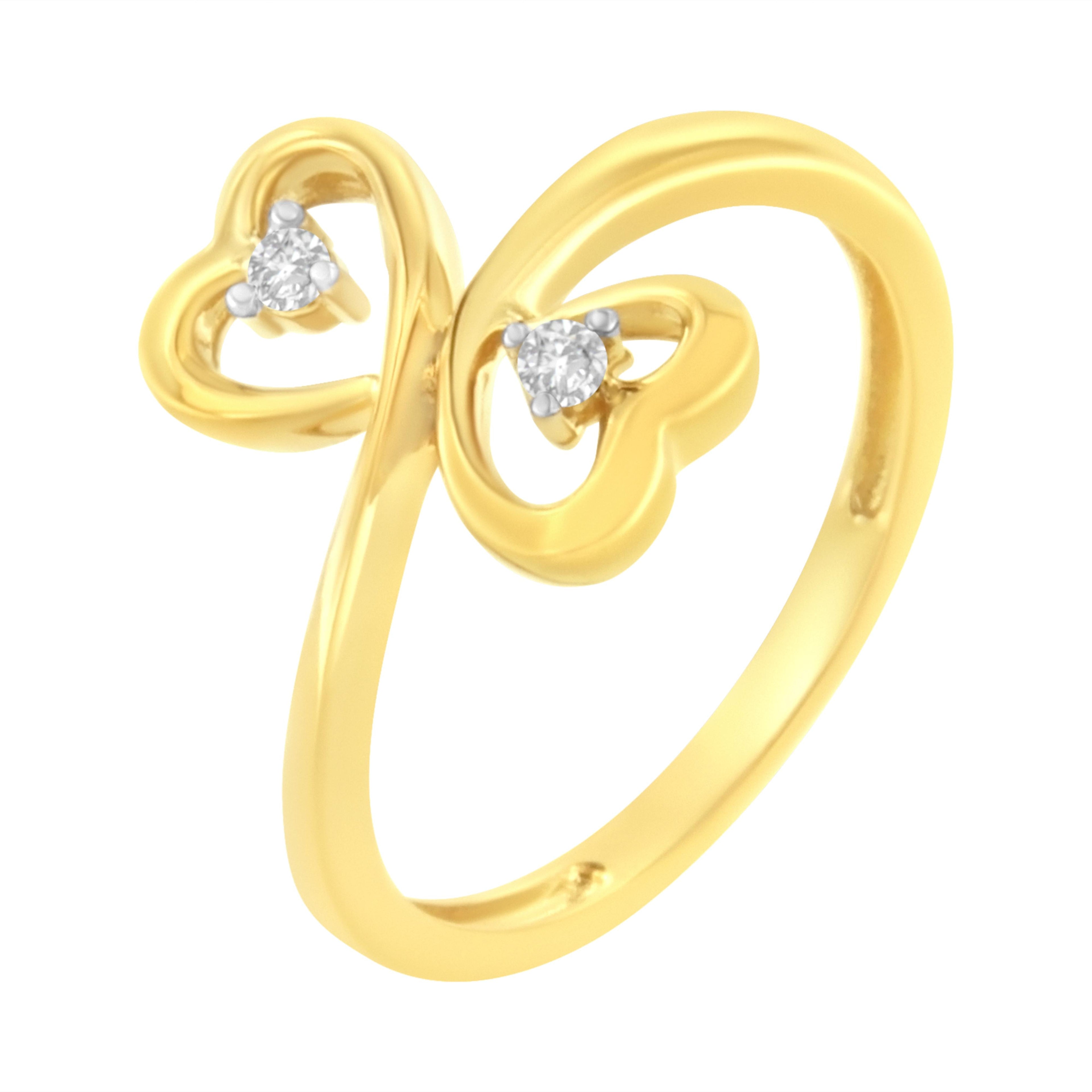 14KT Yellow Gold 1/20 ctw. Dual Heart Diamond Ring (K-L, I1-I2) - Size 7