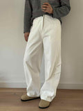 Three-dimensional Cut Pleated Washed All-match Matchet Pants White Unifrom Casual Jeans