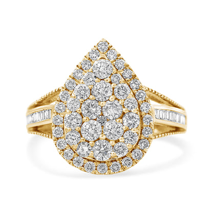 10K Yellow Gold Plated .925 Sterling Silver 1 1/2 Cttw Round-Cut Diamond Cocktail Ring (I-J Color, I1-I2 Clarity) - Size 7