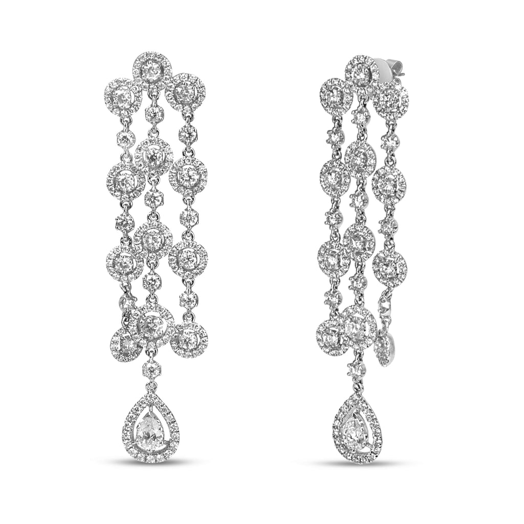 18K White Gold 4 3/4 Cttw Diamond Double Teardrop Waterfall Dangle Earrings (H-I Color, VS1-VS2 Clarity)