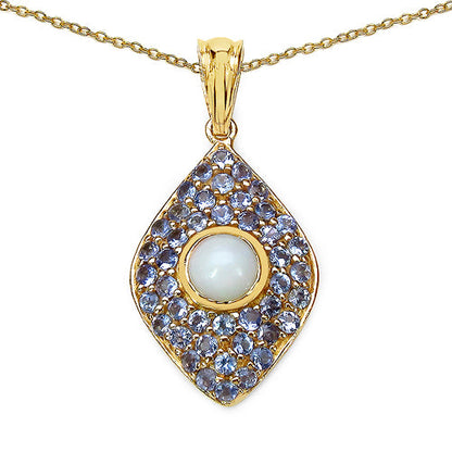 14K Yellow Gold Plated 1.82 Carat Genuine Ethiopian Opal & Tanzanite .925 Sterling Silver Pendant