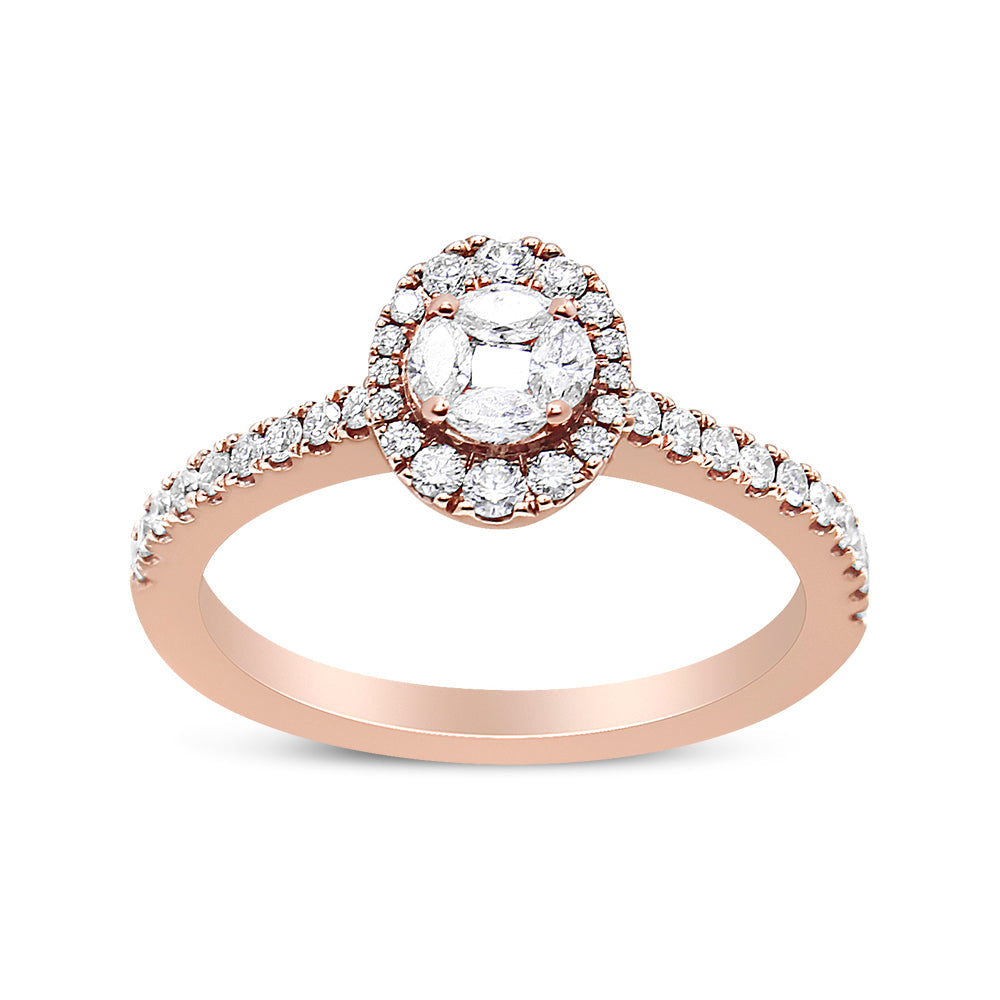 18K Rose Gold 1/2 Cttw Composite Marquise Composite Diamond Oval Shaped Halo Engagement Ring (F-G Color, VS1-VS2 Clarity) - Ring Size 7