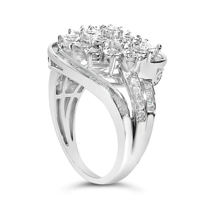 Sterling Silver 1.0 Cttw Diamond Swirl Cluster Cocktail Ring
