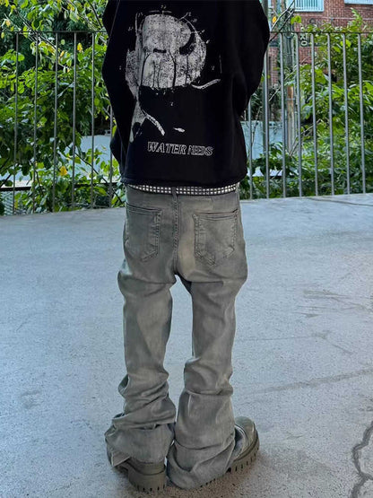 Crumpled Cat Beard Stacked Horn Mopping Jeans