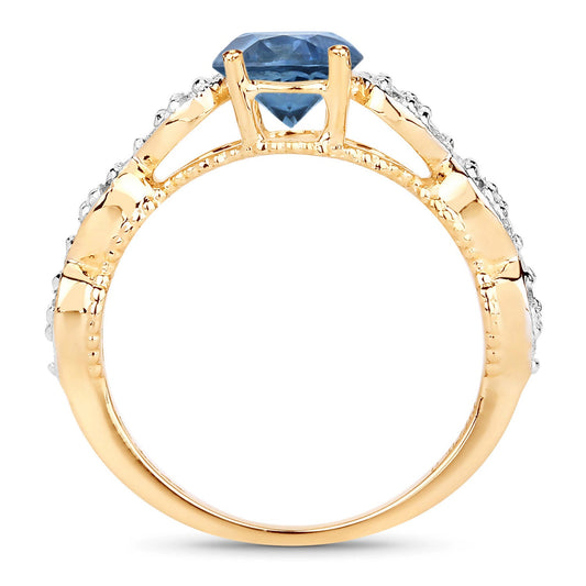 1.27 Carat Genuine Blue Sapphire and White Diamond 14K Yellow Gold Ring