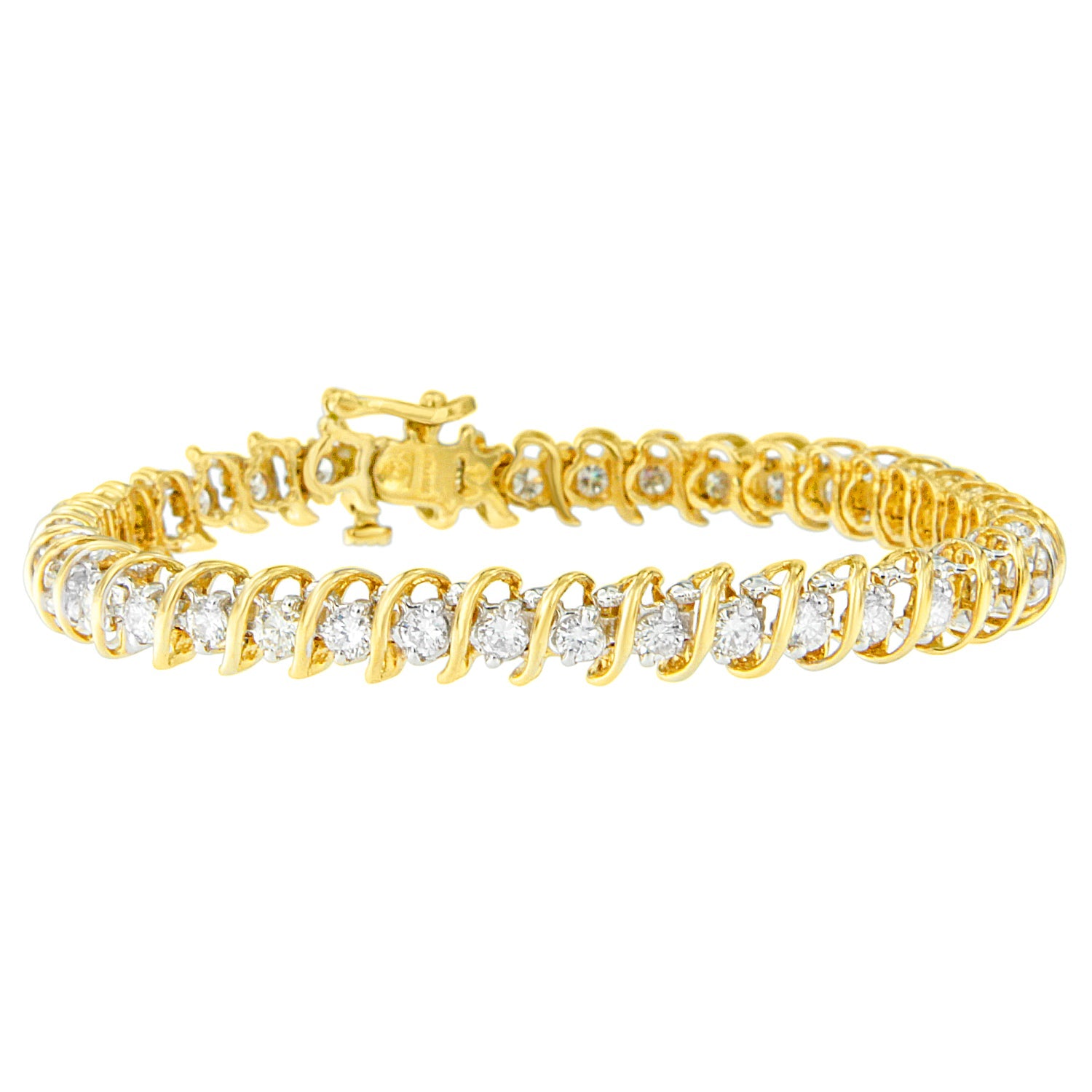 18K Yellow Gold 4.0 Cttw Round-Cut Diamond S-Link 7" Inch Tennis Bracelet (I-J Color, SI1-SI2 Clarity)
